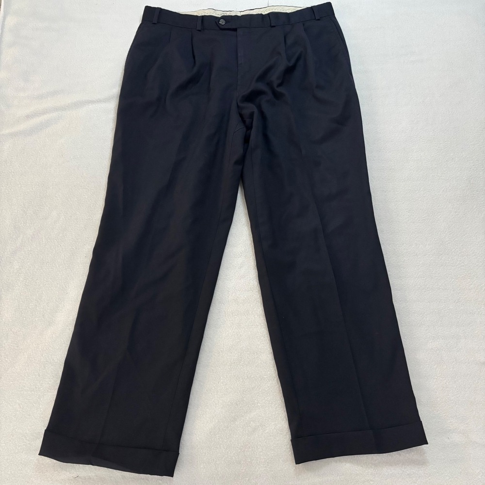 Lauren Ralph Lauren Mens Total Comfort Navy Blue Pleated Cuffed Dress Pants